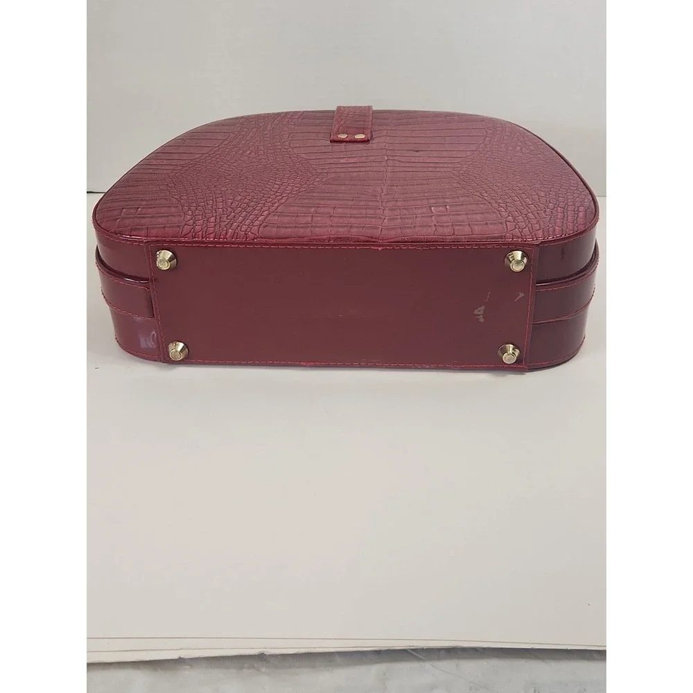Vtg 90s Red Faux Crocodile Train Case Dome Vanity Cosmetics Travel Box W/Key